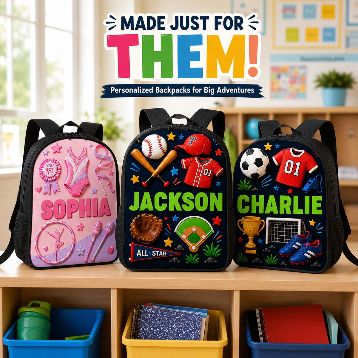 Magical Sports Soccer Baseball For Kids - Personalized Backpack - Back to School Gift for Kids, Boys, Girls