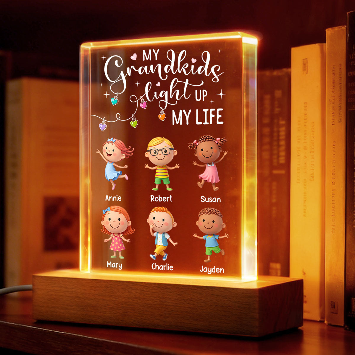 My Grandkids Light Up My Life - Personalized Acrylic Block LED Night Light - Heartfelt Gift for Grandma