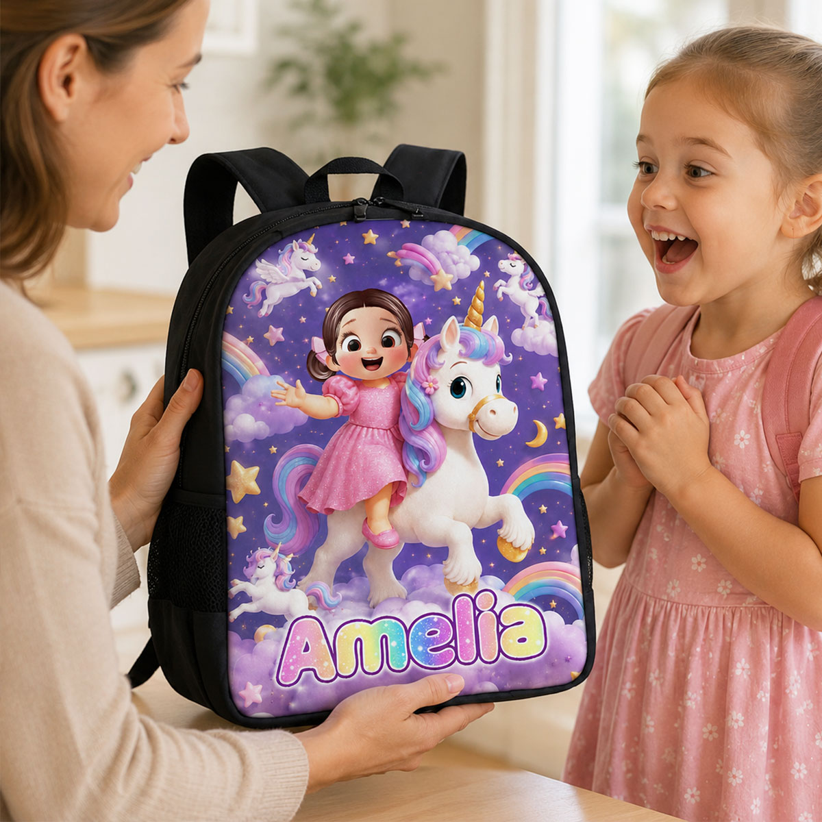 Unicorn Trendy Design for Girls - Personalized Backpack - Back to School Gift for Daughter, Granddaughter
