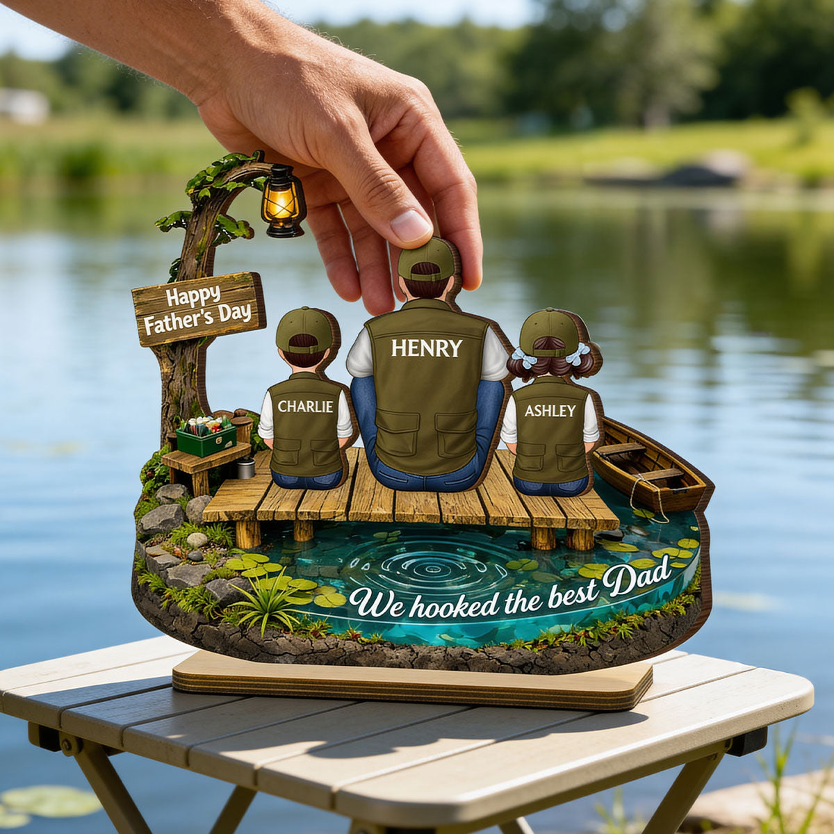 We Hooked The Best Dad Fishing - Personalized 2-Layered Wooden Plaque - Heartfelt Gift For Dad, Gift For Husband