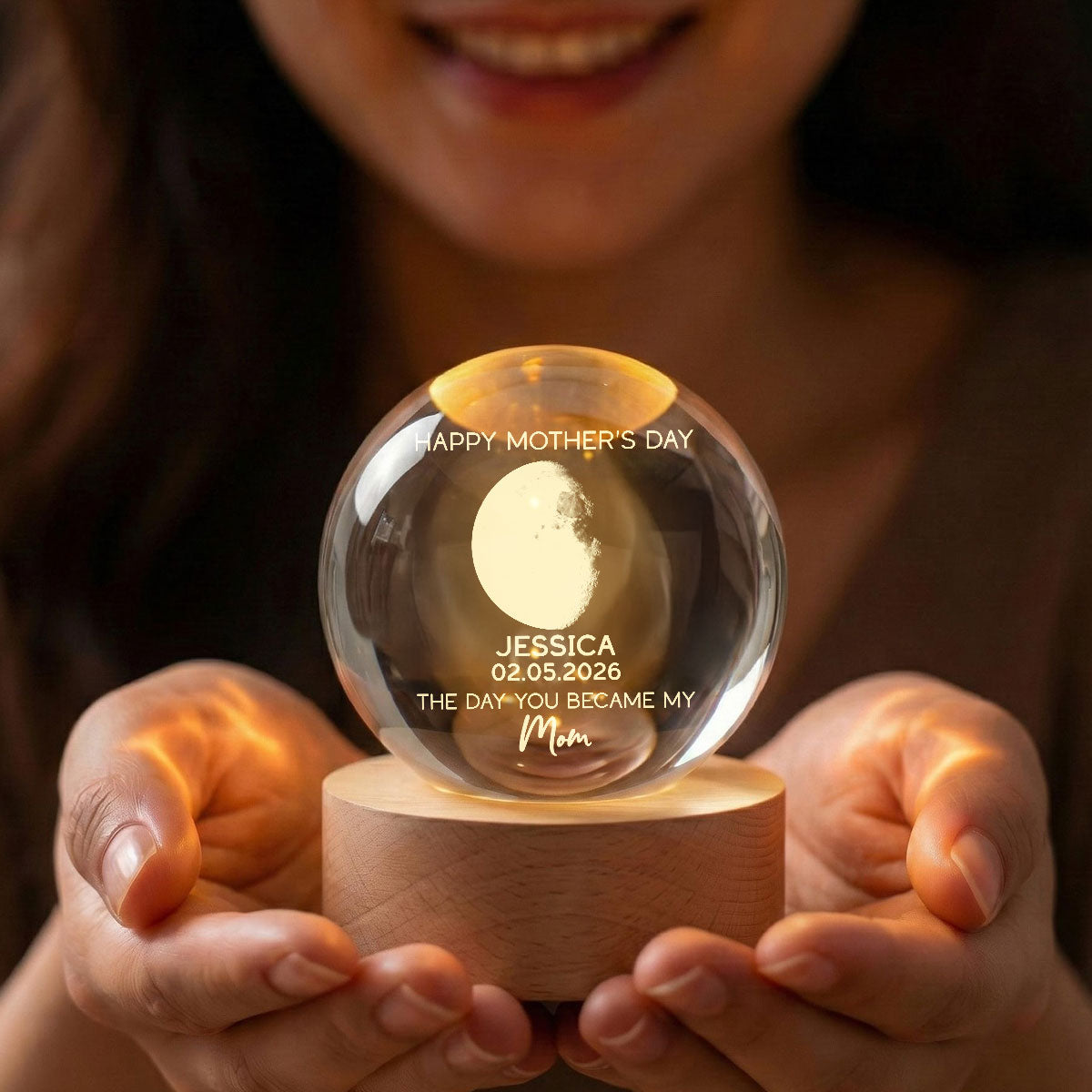 The Days You Became Our Mom Custom Moon Phase - Personalized Crystal Ball LED Night Light - Mother's Day Gift For Mom