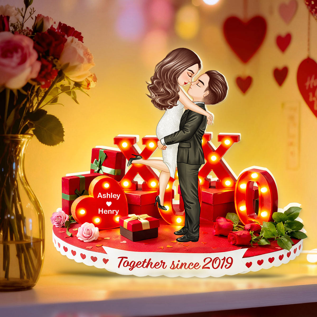 XO Couple Love Marque - Personalized Light Box - Sentimental Valentine's Day Gift for Her, for Him
