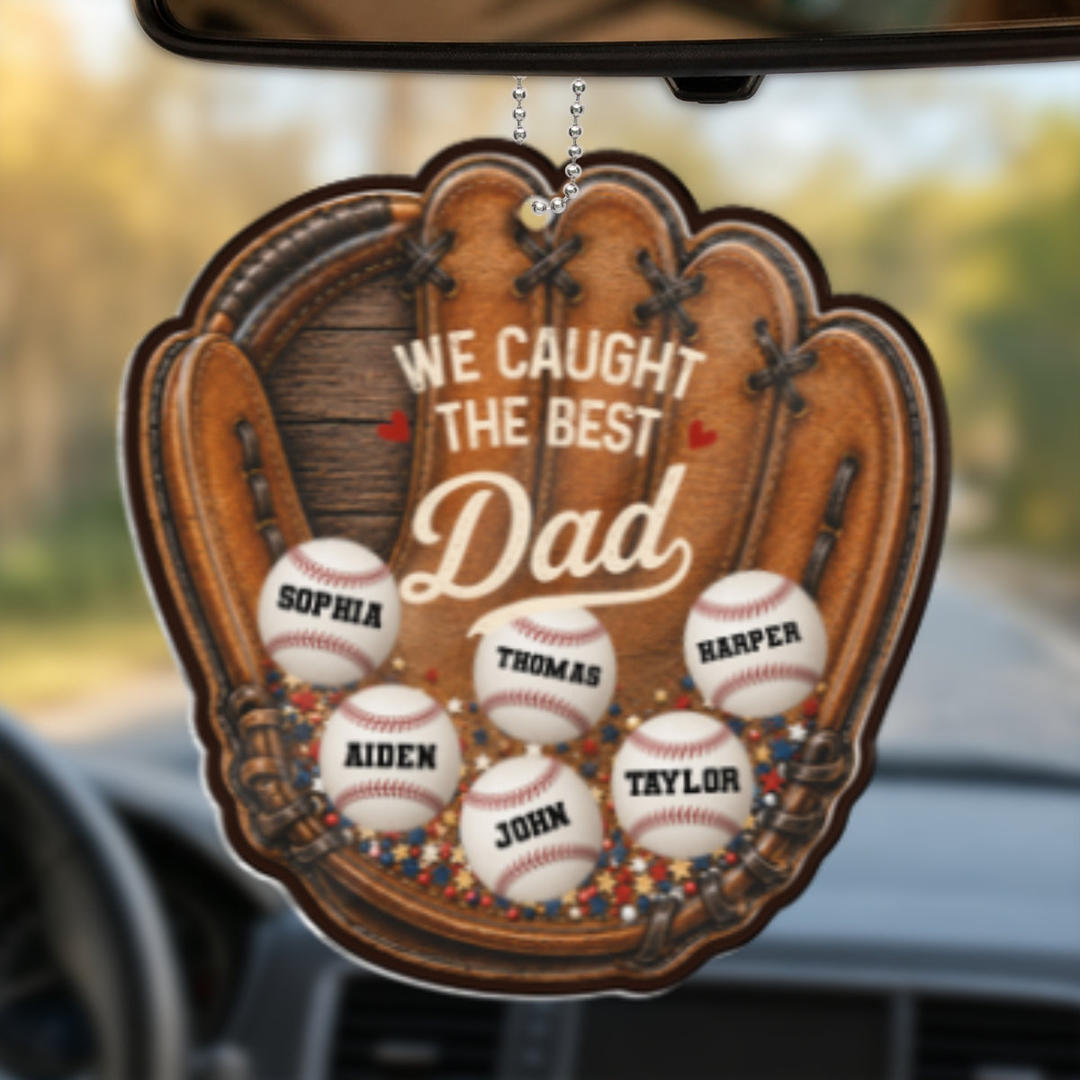 We Caught The Best Dad Baseball In Glove - Personalized Shaker Car Ornament - Father's Day Gift For Baseball Dad