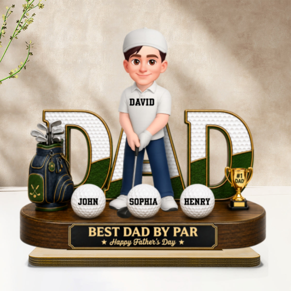 Golf Dad Legend Best Dad By Par - Personalized 2-Layered Wooden Plaque -  Gift For Dad