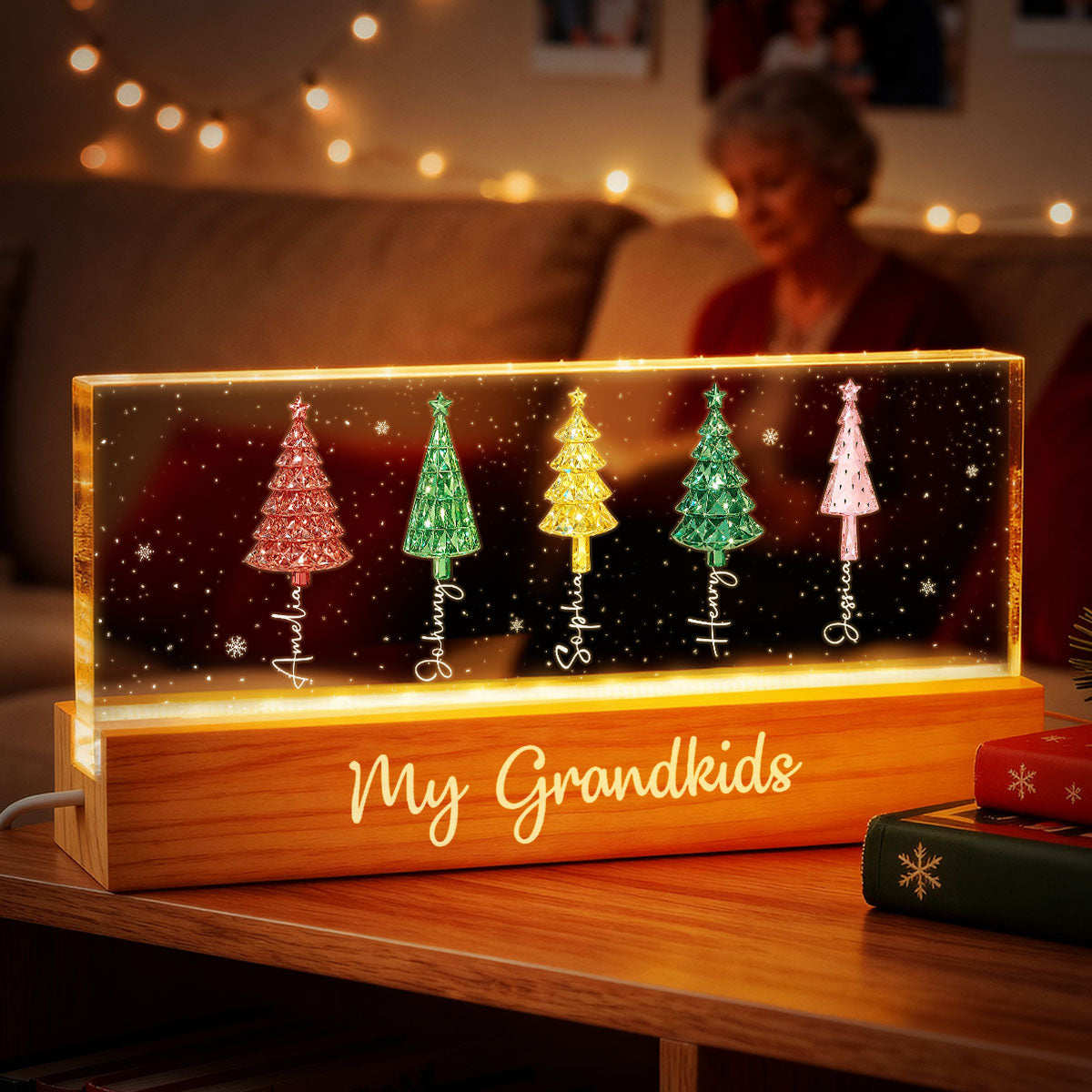 My Grandkids 3D Crystal Effect Christmas Tree - Personalized Acrylic Block Plaque LED Night Light - Christmas Gift for Grandma