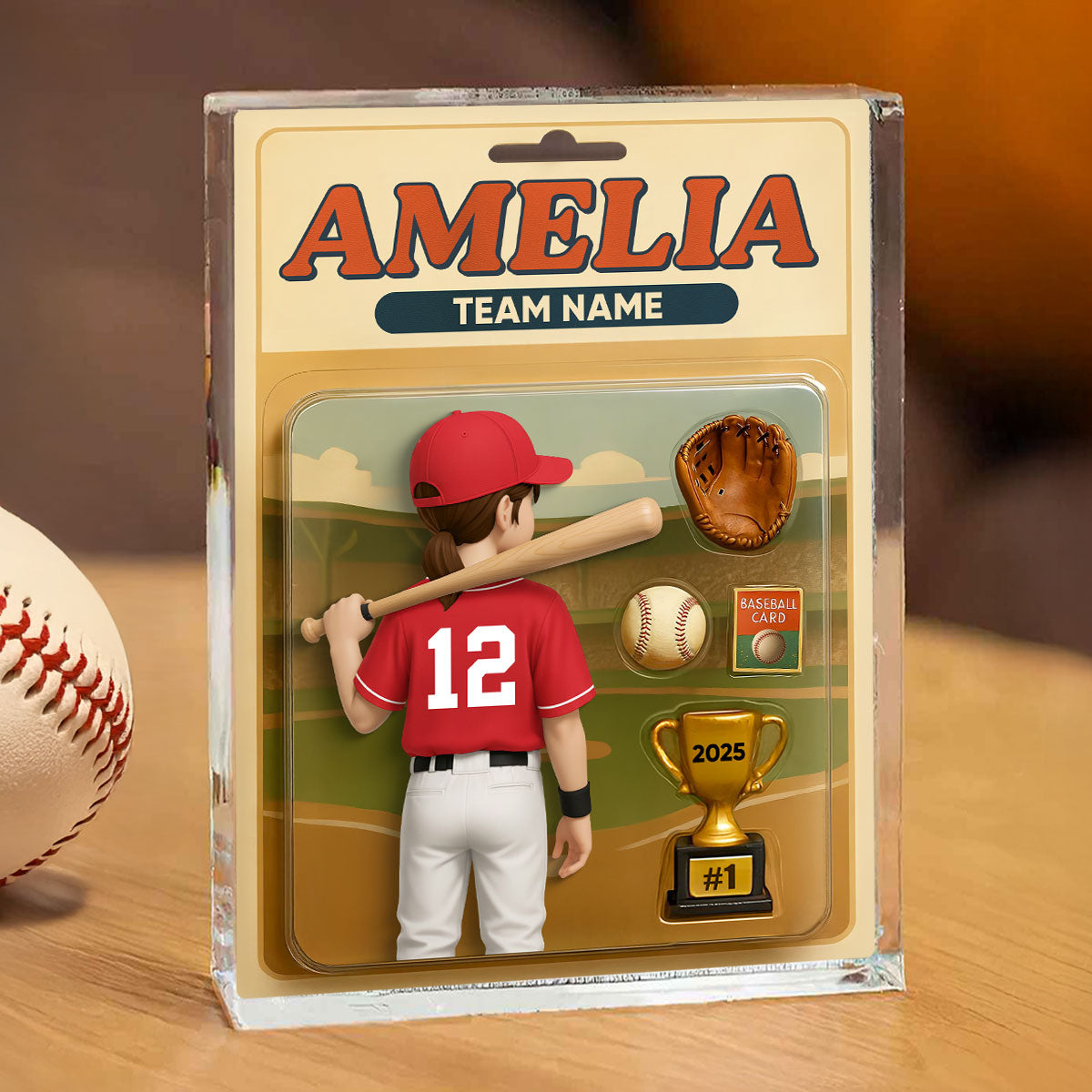 Baseball Player Custom Figure 3D Effect - Personalized Acrylic Block Plaque - Christmas Gift for Son, Daughter, Grandkids