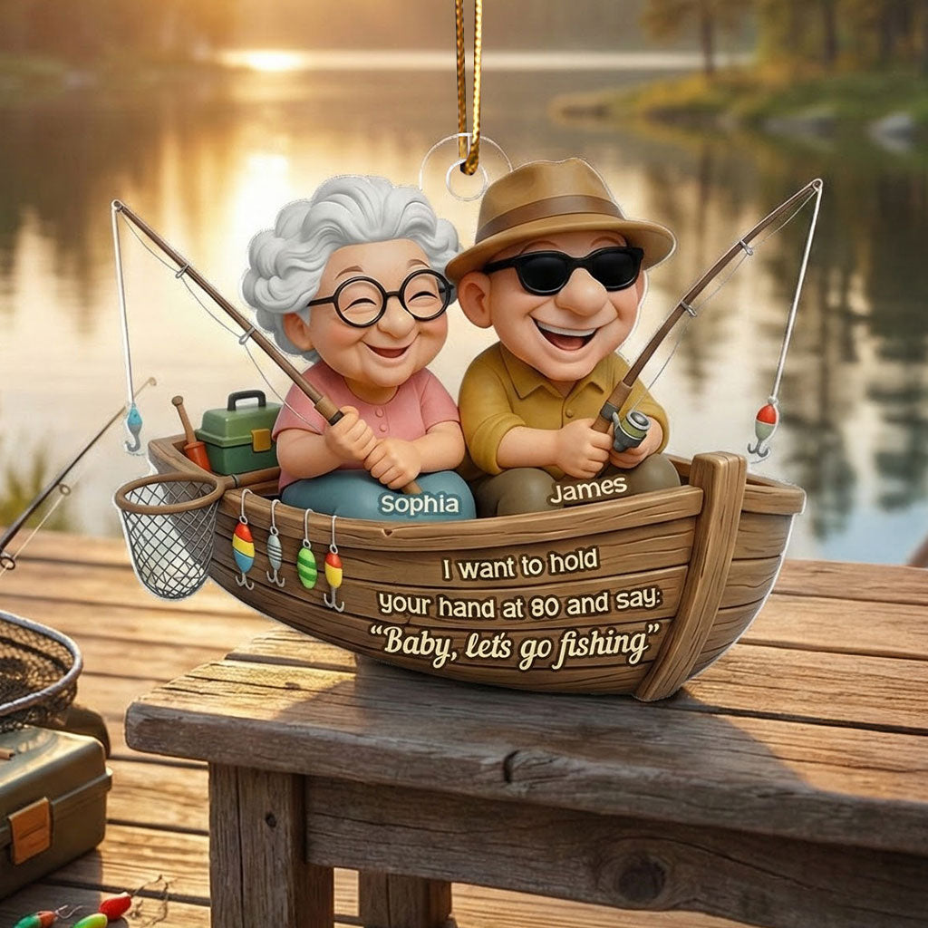 Baby Let's Go Fishing Old Couple - Personalized Acrylic Ornament - Personalized Gift For Him, For Her, For Couple