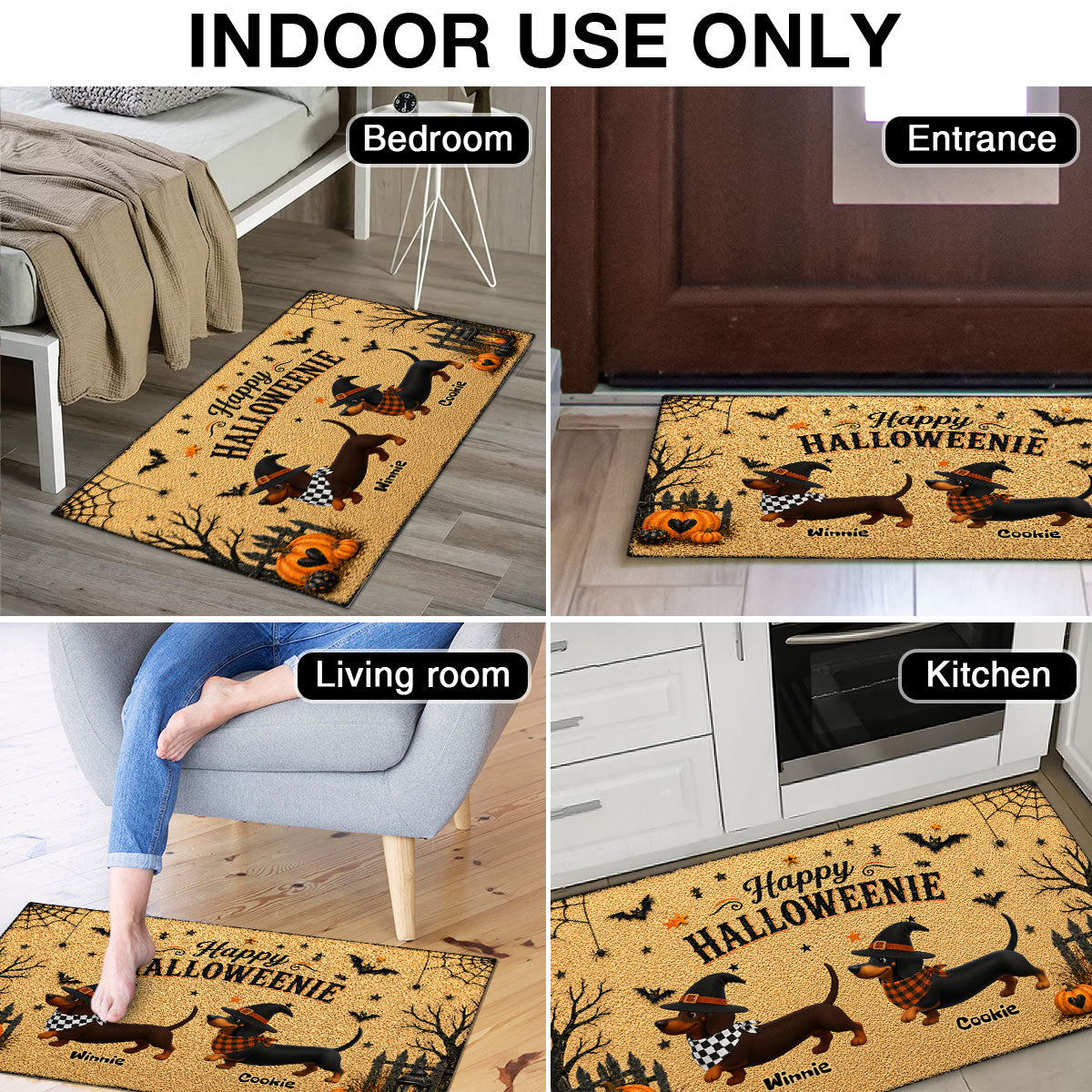 Halloween Dachshund Happy Halloweenie - Personalized Doormat - Halloween Decorations For Dachshund Lovers