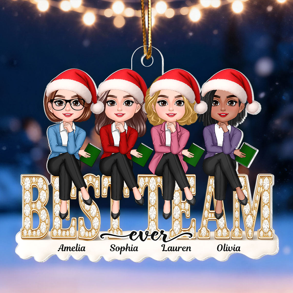 Teacher Best Team Ever 3D Shining Effect - Personalized Acrylic Ornament - Unique Christmas Gift For Coworkers