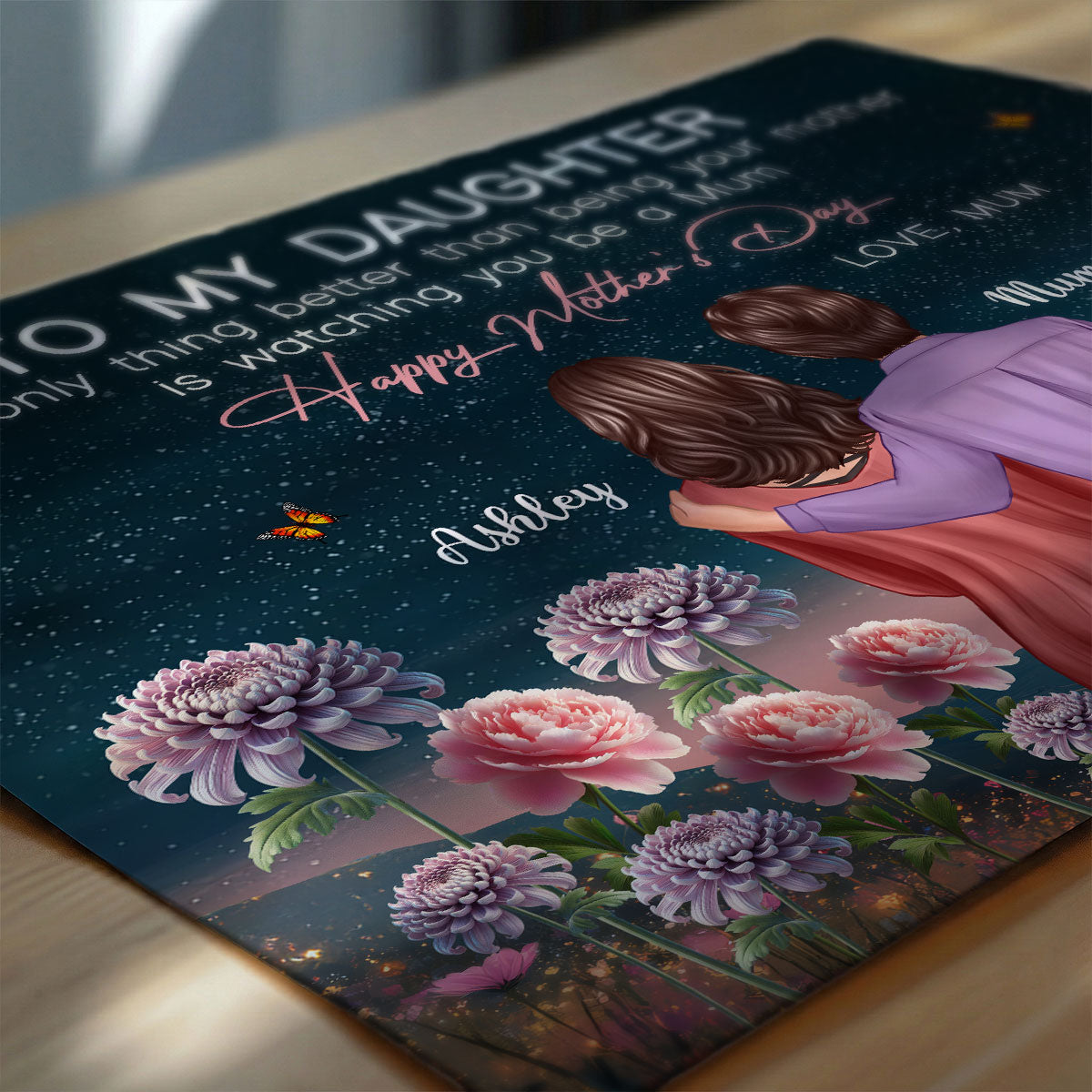 To My Daughter From Mum Birth Month Flower Beautiful Hill At Night - Personalised Poster - Mother's Day Gift