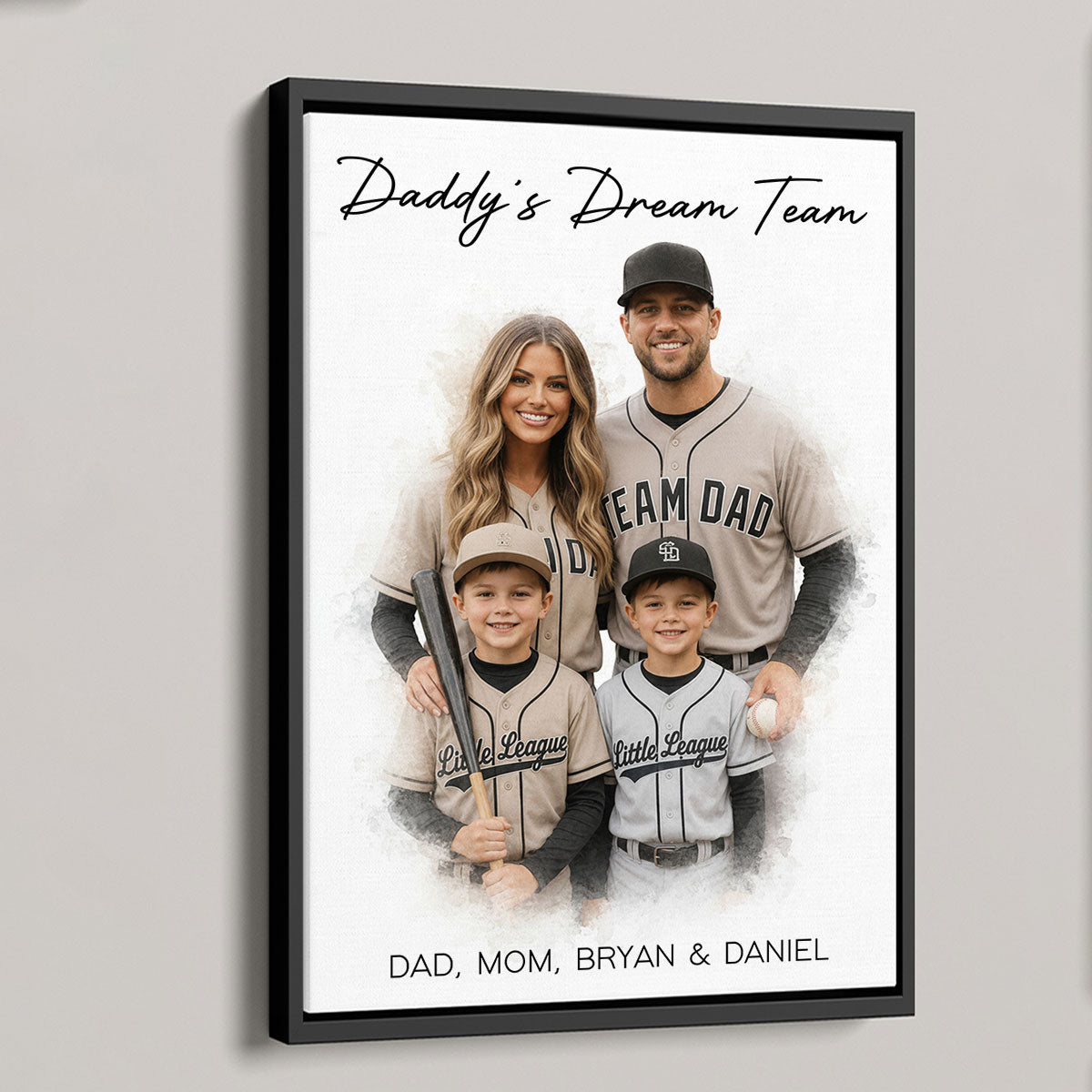 Watercolor Style Baseball Basketball Football Daddy's Dream Team - Personalized Poster - Father's Day Gift For Husband, Dad, Sport Dad