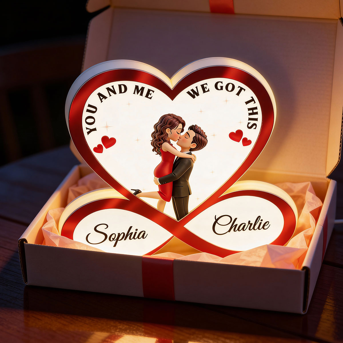 Couple Hugging Kissing Eternal Love Infinity Heart - Personalized Light Box - Heartfelt Gift For Couple