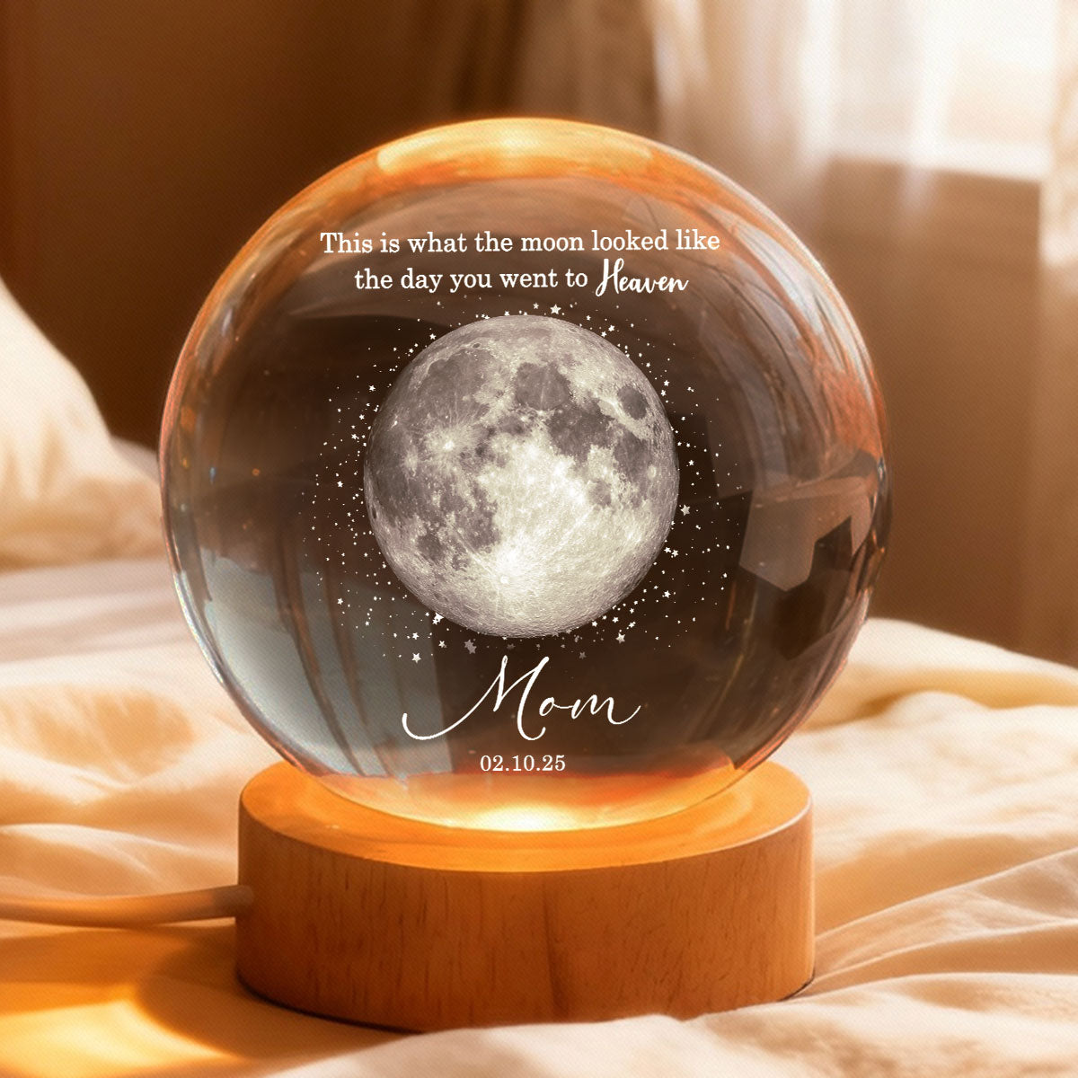 The Day You Went to Heaven Custom Moon Phase by Date - Personalized Crystal Ball LED Night Light - Heartfelt Memorial Remembrance Keepsake