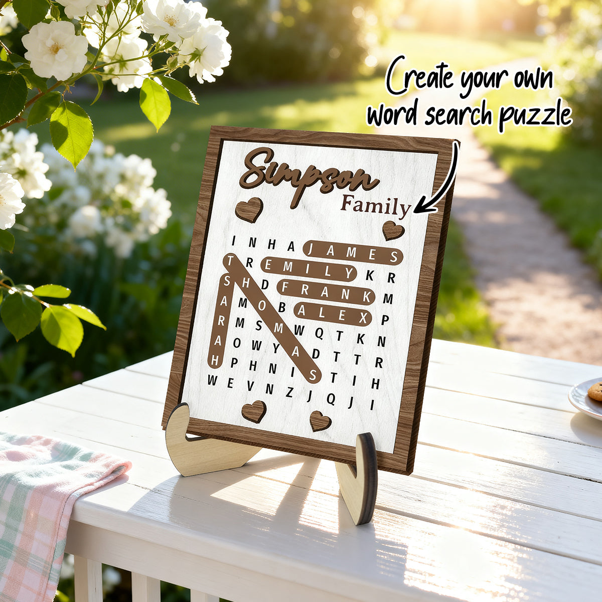 Family Word Search Puzzle Sign - Personalized 2-Layered Wooden Plaque - Gift for Mom, Dad, Grandparents