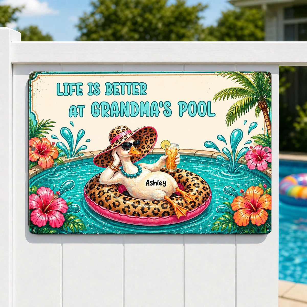 Life Is Better At Grandma's Pool - Personalized Metal Sign - Gift For Grandma, Summer Decorations
