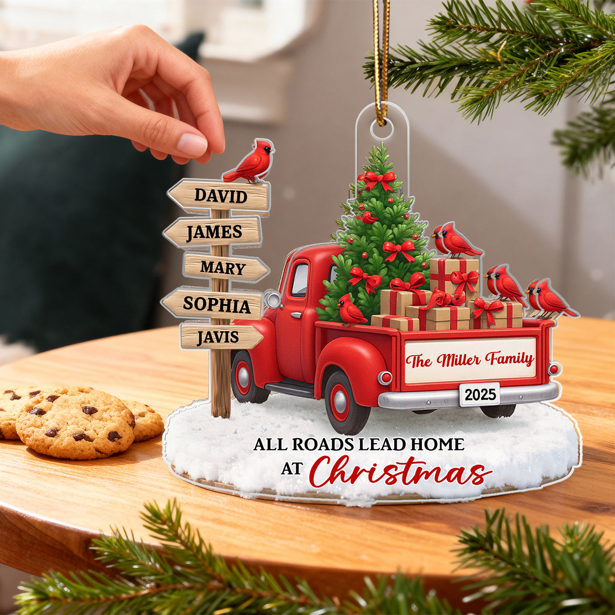 All Road Leads Home at Christmas - Personalized Acrylic Ornament - Christmas Gift for Family
