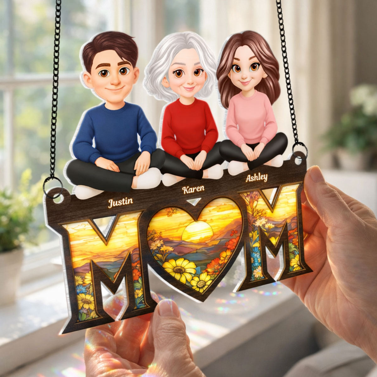 Mom's Heart Is The Warmest Place - Personalized Suncatcher Ornament - Gift For Mom, Grandma