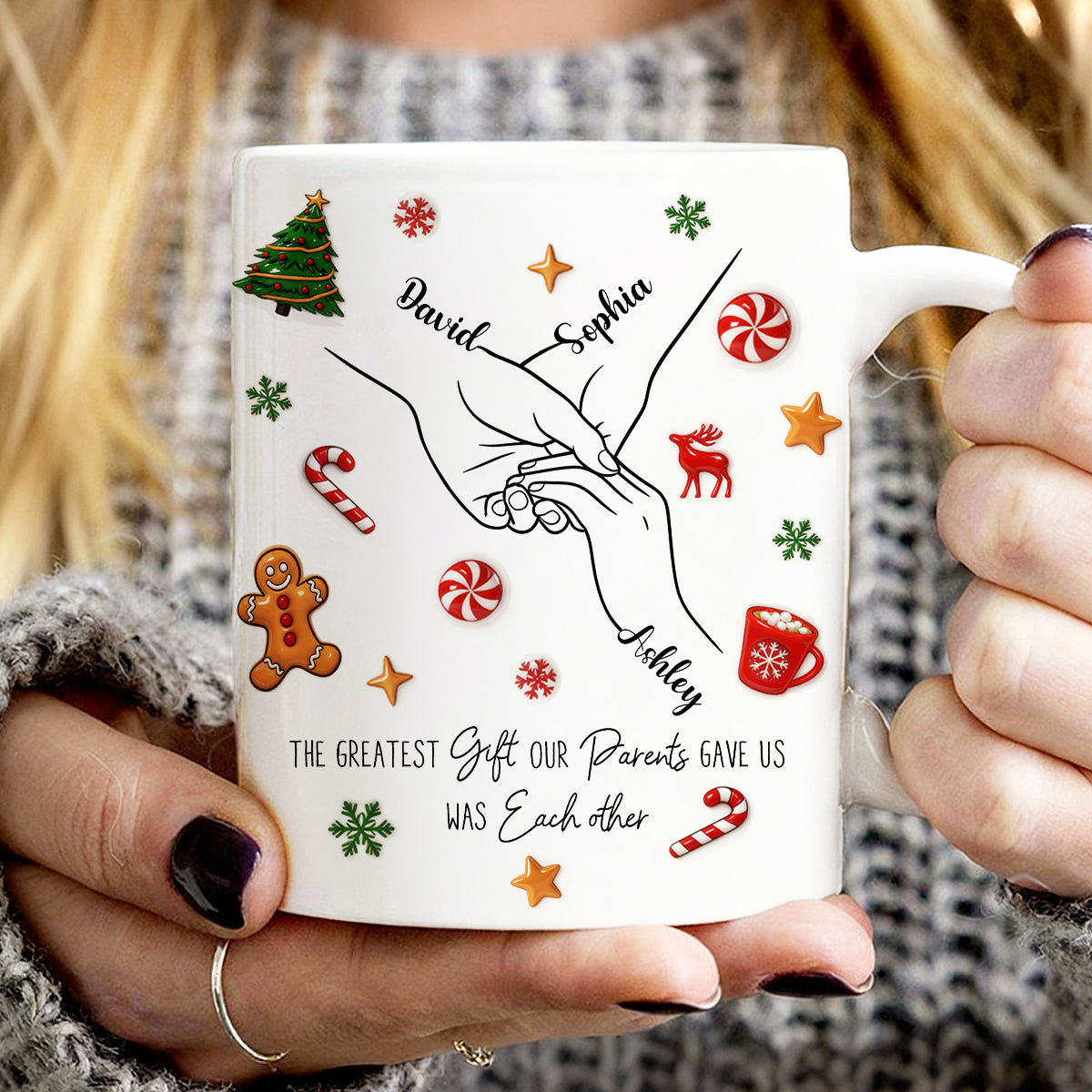 Brothers And Sisters Hands Line Art - Personalized Mug - Christmas Gift For Brother, For Sister