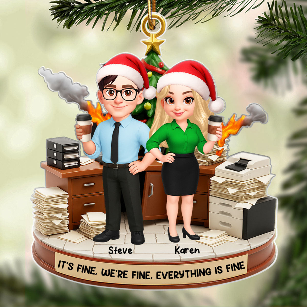 Office Chaos Coworkers - Personalized Acrylic Ornament - Christmas Gift for Coworkers, White Elephant, Secret Santa Gift