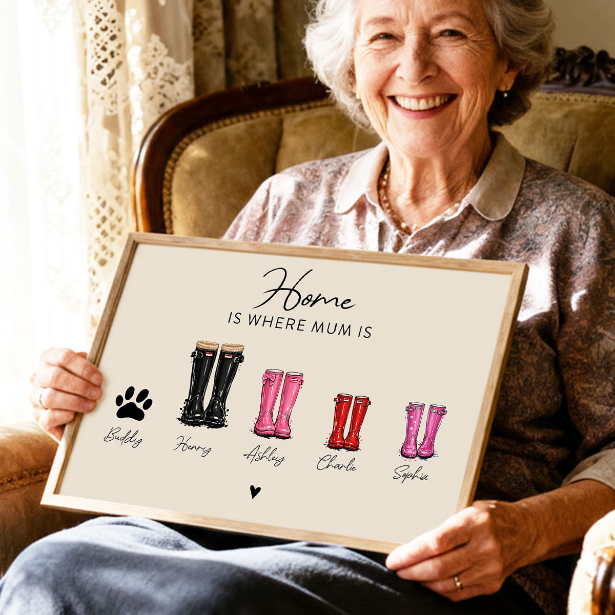 Custom Family Wellie Boot Print - Personalised Poster - Sentimental Mother's Day Gift for Mum, Heartfelt Keepsake Art