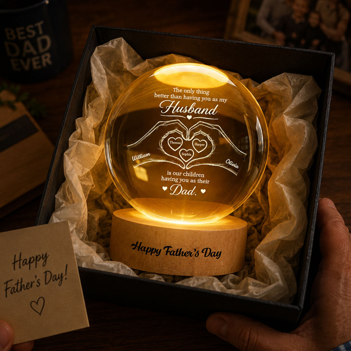 The Only Thing Having You As My Husband Hearts in Hands - Personalized Crystal Ball LED Night Light -  Gift For Husband