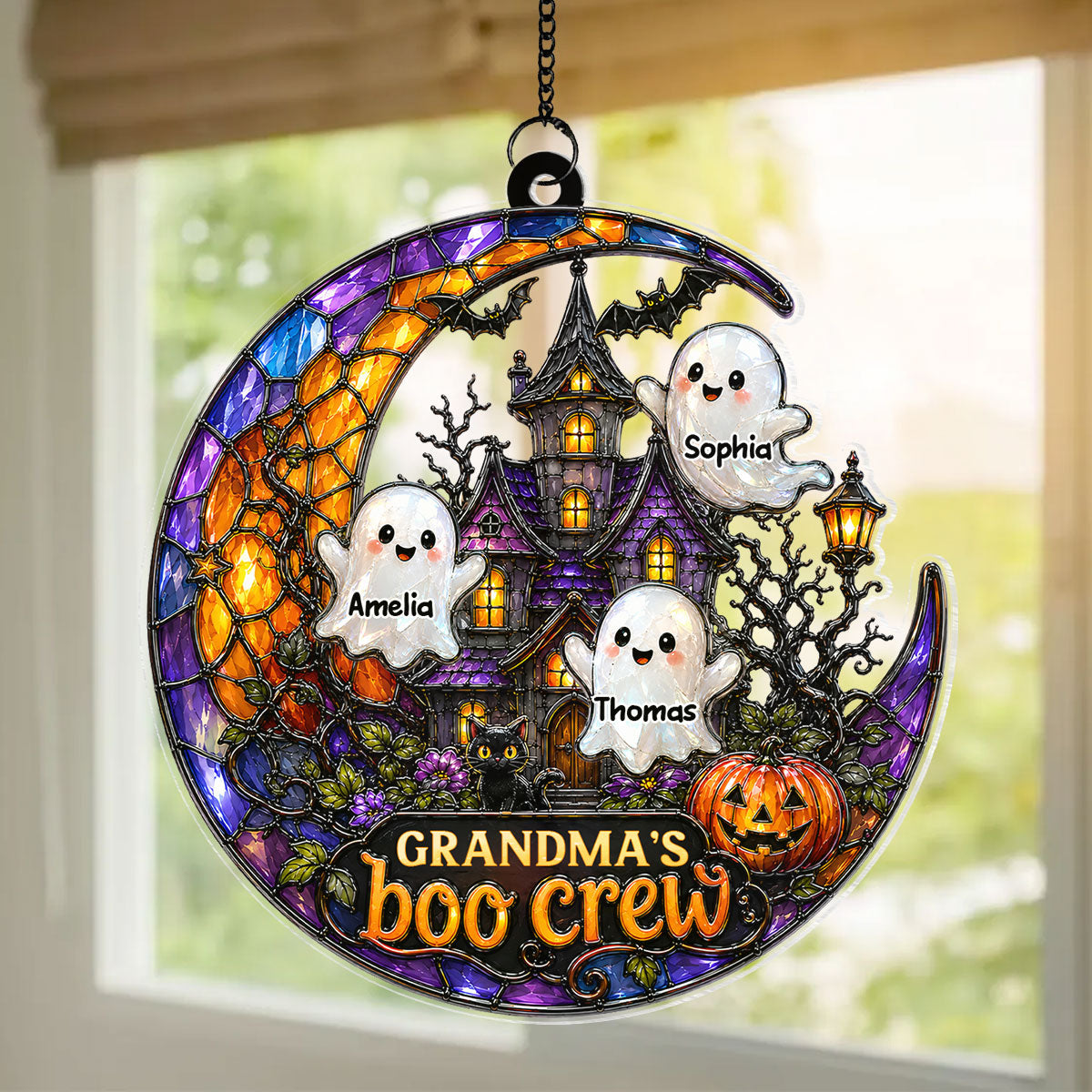 Grandma's Boo Crew - Personalized Acrylic Suncatcher - Cute Spooky Fall Halloween Decor for Grandma