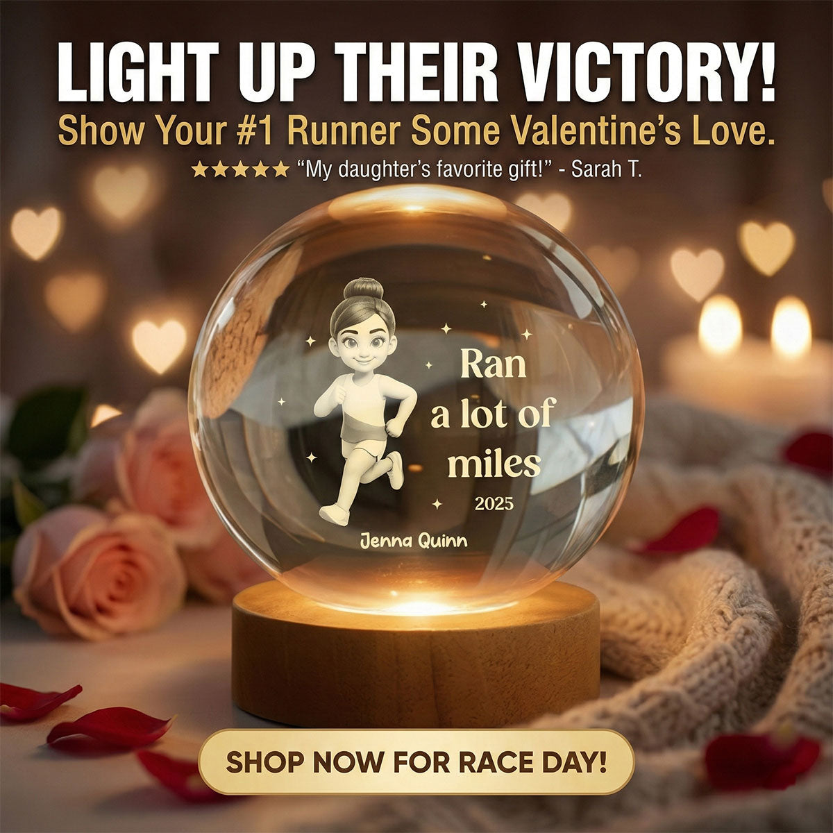 Ran A Lot Of Miles Running Boy Girl - Personalized Crystal Ball LED Night Light - Gift for Marathon Runner, Track Senior Night Gift