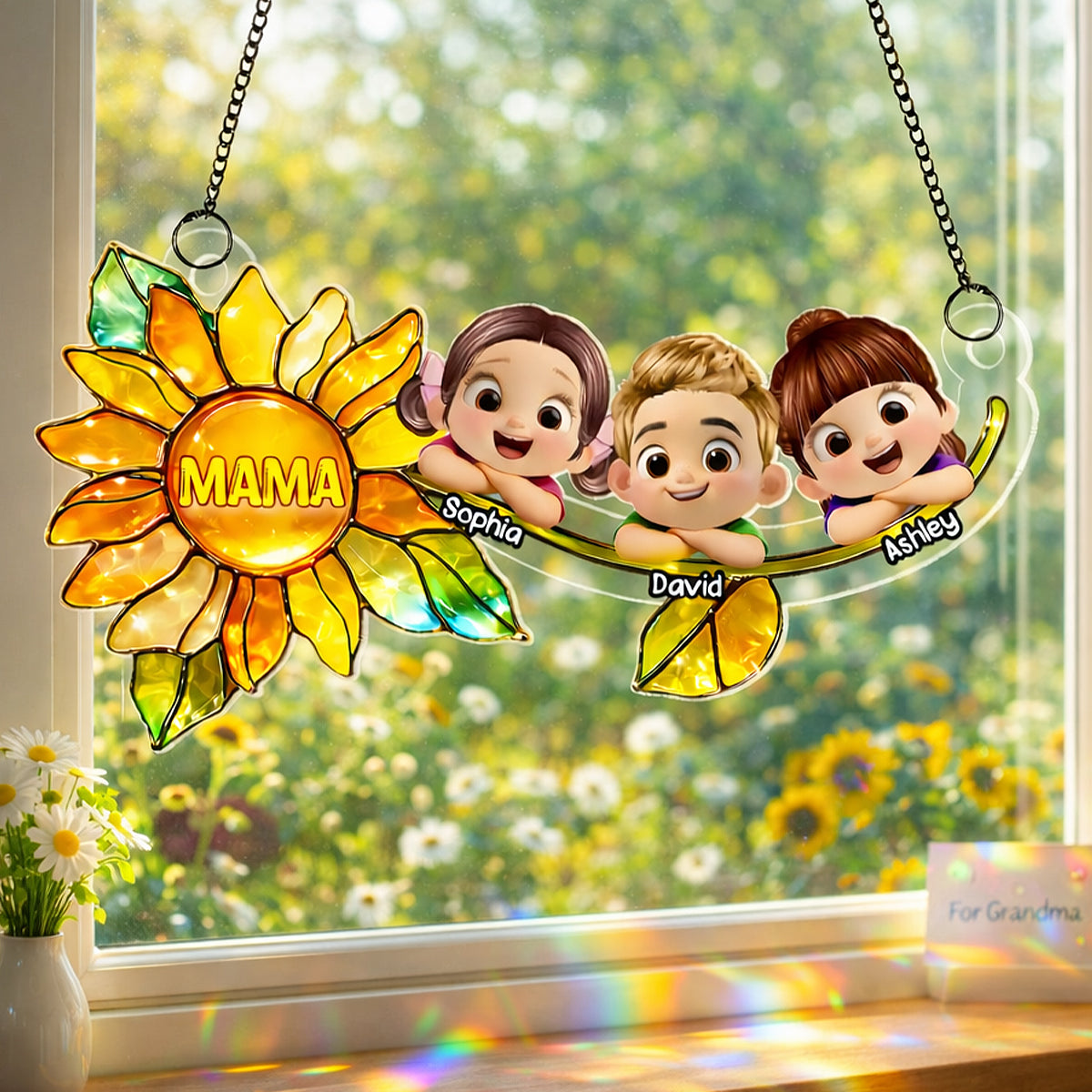 Grandkids Children Sunflower - Personalized Suncatcher - Heartfelt Mother's Day Gift for Grandma, Mom, Wife