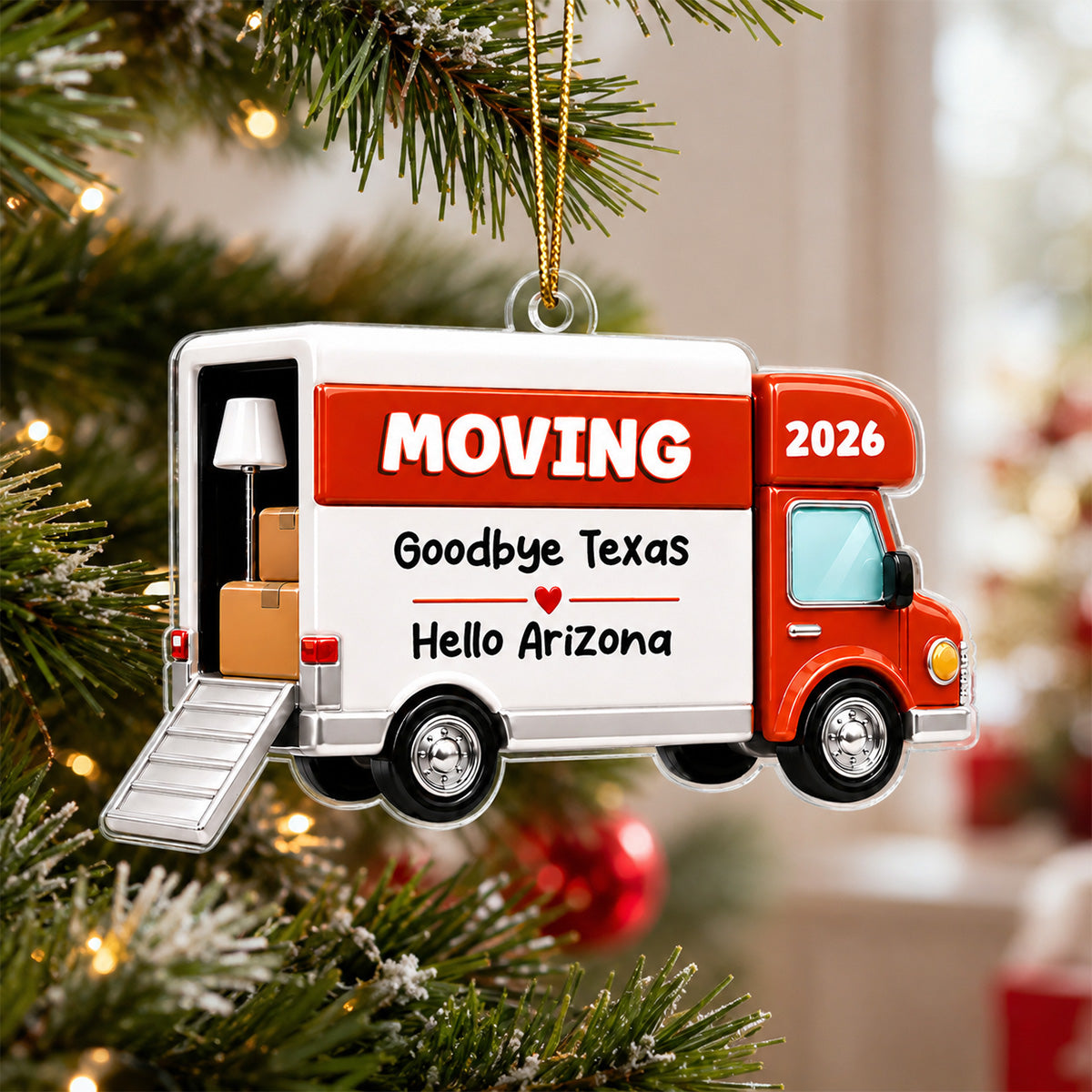 Moving Van New Home 2D Flat - Personalized Acrylic Ornament - 1st Home 1st Apartment Keepsake