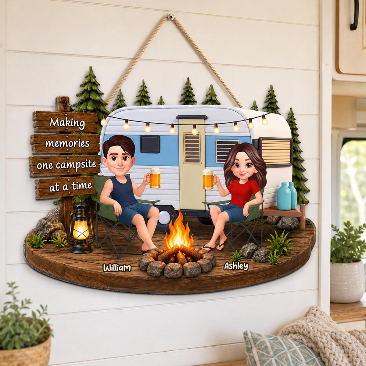 Couple Camping Making Memories - Personalized Wood Sign - Gift For Couple, Campers, Outdoor Campsite Decor