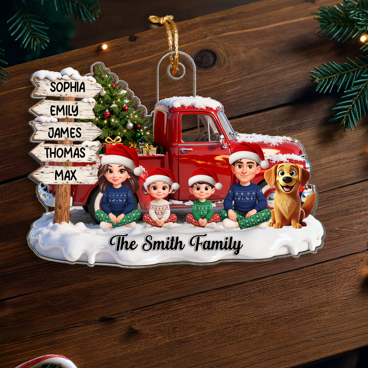 3D Effect Christmas Nostalgia Christmas Truck Sign Posts Beautiful Family Together - Personalized Acrylic Ornament - Gift For Family