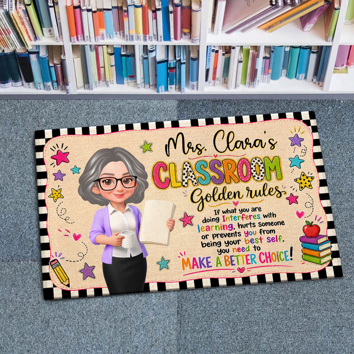 Teacher Classroom Golden Rules - Personalized Doormat - Back to School Decor, Gift for Teacher
