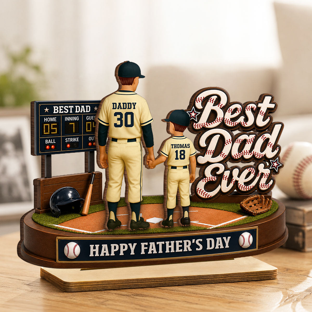 Best Baseball Dad Ever We Caught The Best Dad - Personalized 2-Layered Wooden Plaque -  Gift For Dad, Husband
