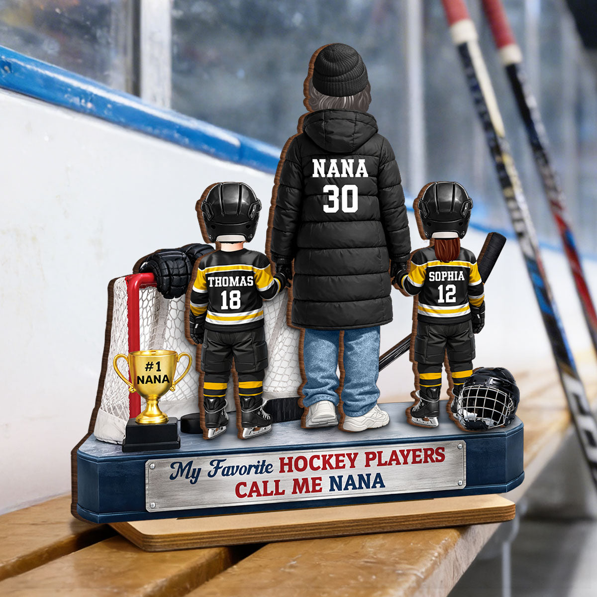 Grandma Hockey And Grandkids - Personalized 2-Layered Wooden Plaque - Heartfelt Gift For Grandma
