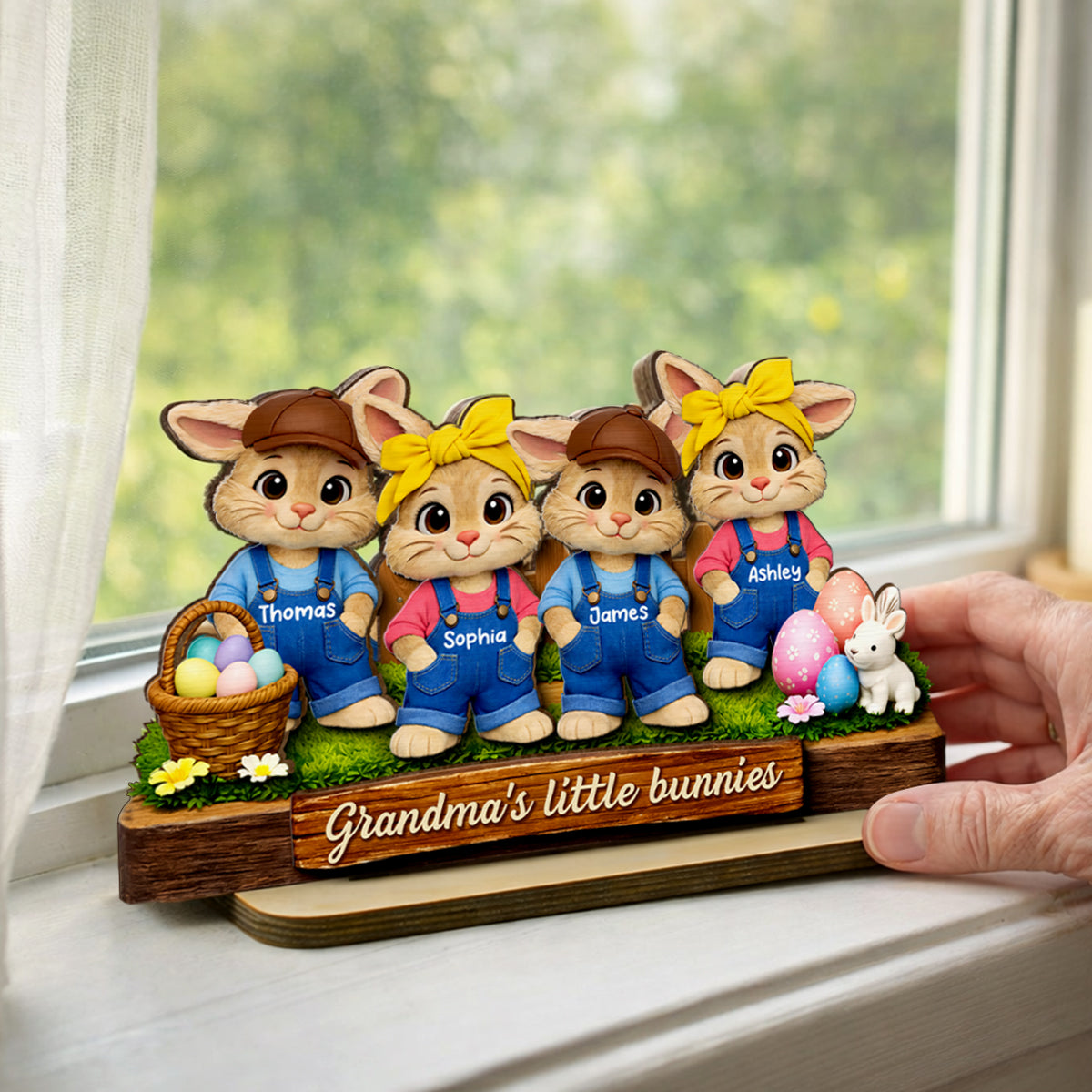 Grandma's Little Bunnies - Personalized 2-Layered Wooden Plaque - Easter Gift for Grandma, Farmhouse Tiered Tray Decor