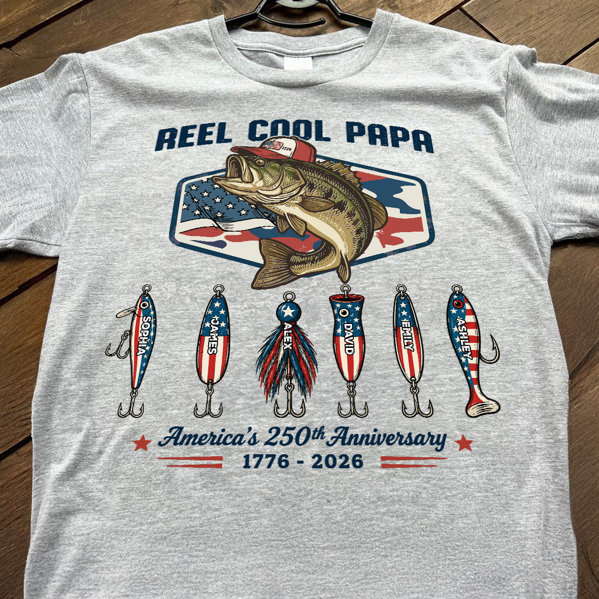 Reel Cool Dad Grandpa Custom Kid Names - Personalized Shirt - American 250th Anniversary Gift For Patriotics