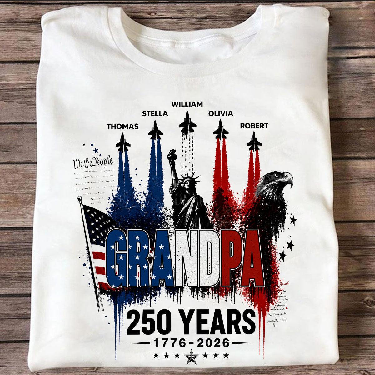 Strong Proud Grandpa Jet Fighter America 250th Anniversary - Personalized Shirt - Father's Day Gift For Dad, Grandpa
