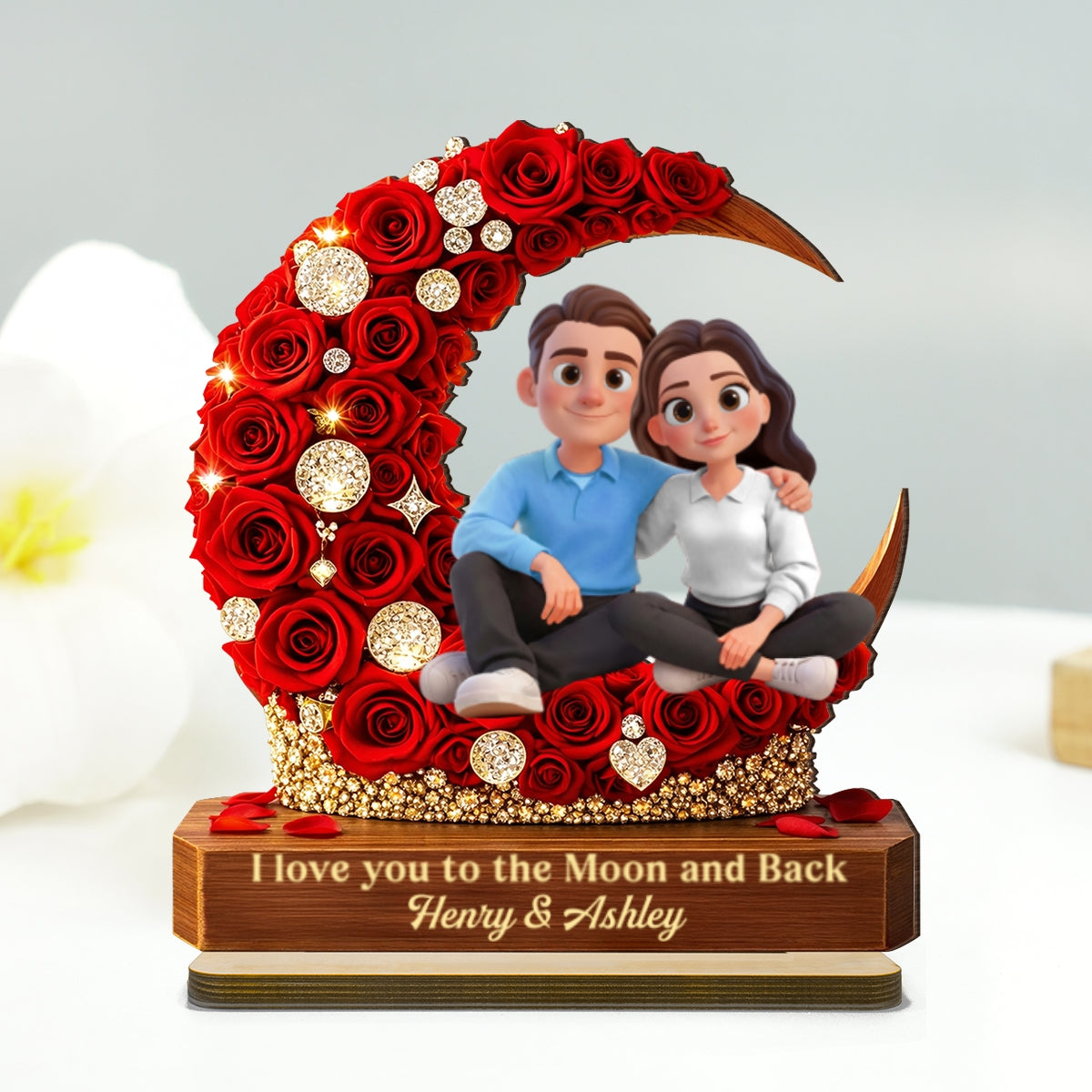 I Love You to the Moon and Back Romantic Love - Personalized 2-Layered Wooden Plaque - Heartfelt Valentine's Day Gift for Her, for Him