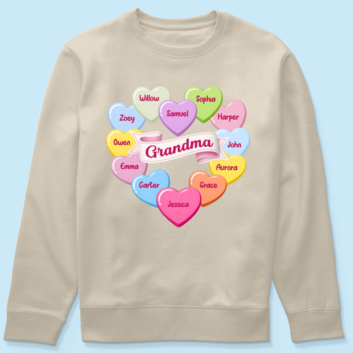 Grandma's Sweethearts Conversation Hearts Grandkids Names Valentine's Day - Personalized Shirt