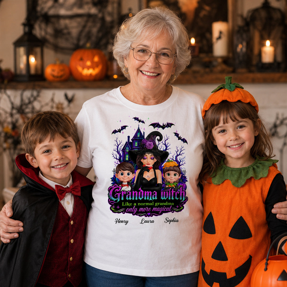 Grandma Mom Witch More Magical - Personalized Shirt - Halloween Spooky Scene, Gift for Grandma