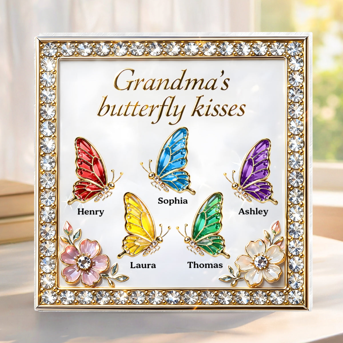 Grandma's Butterfly Kisses - Personalized Acrylic Block Plaque - Mother's Day Gift for Mom, Grandma, Wife
