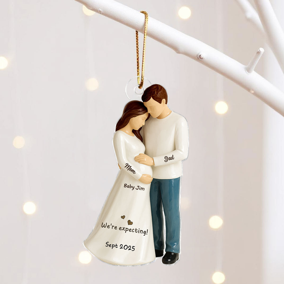 Waiting For You With All Our Hearts 3D Effect Couple Expecting Baby Personalized Flat Acrylic Ornament, Baby Shower Gift For Parents-to-be