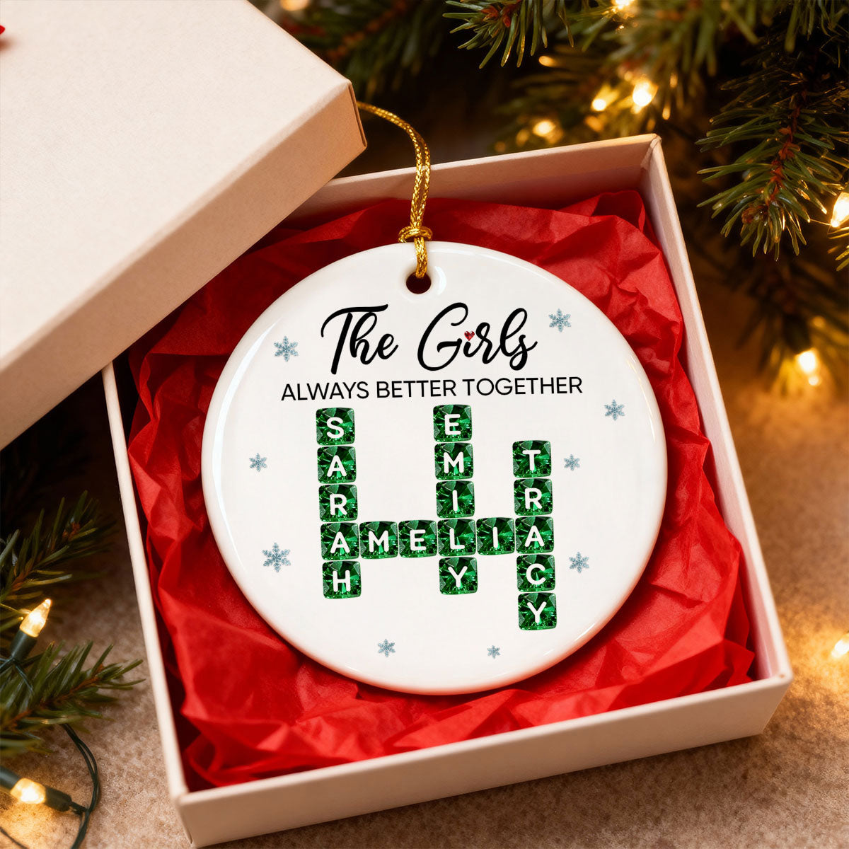 The Girl Always Better Together 3D Crystal Effect Crossword - Personalized Ceramic Ornament - Christmas Gift for Best Friends, Sisters