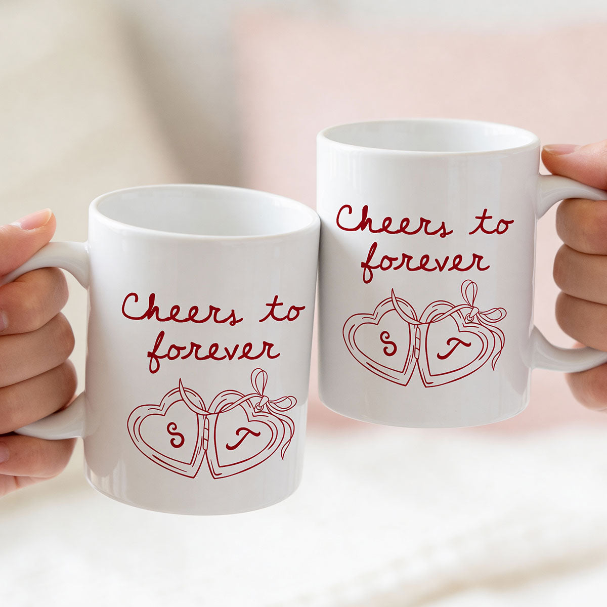 Cheers To Forever Couple Custom Heart Locket - Personalized Mug - Gift For Her, Gift For Him