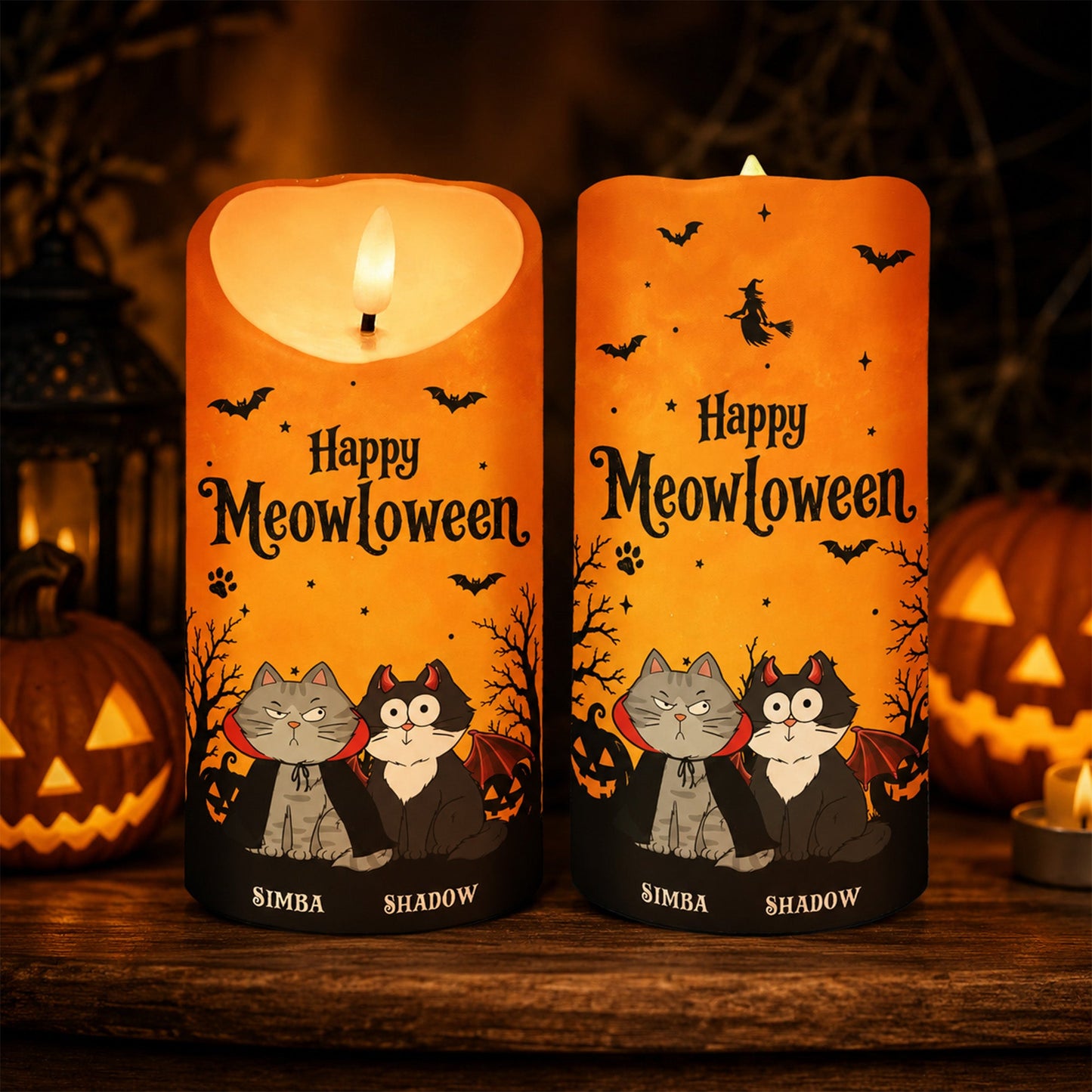 Cat Mom Happy Meowloween - Personalized LED Candle - Purrfect Halloween Decor for Cat Lover