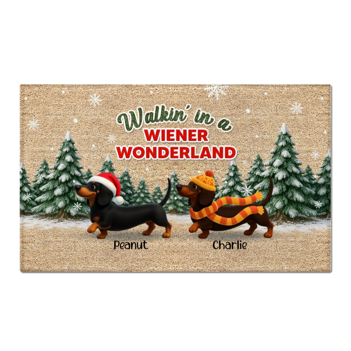 Dachshunds Walking In A Wiener Wonderland - Personalized Doormat - Unique Christmas Gift For Dachshunds Lovers