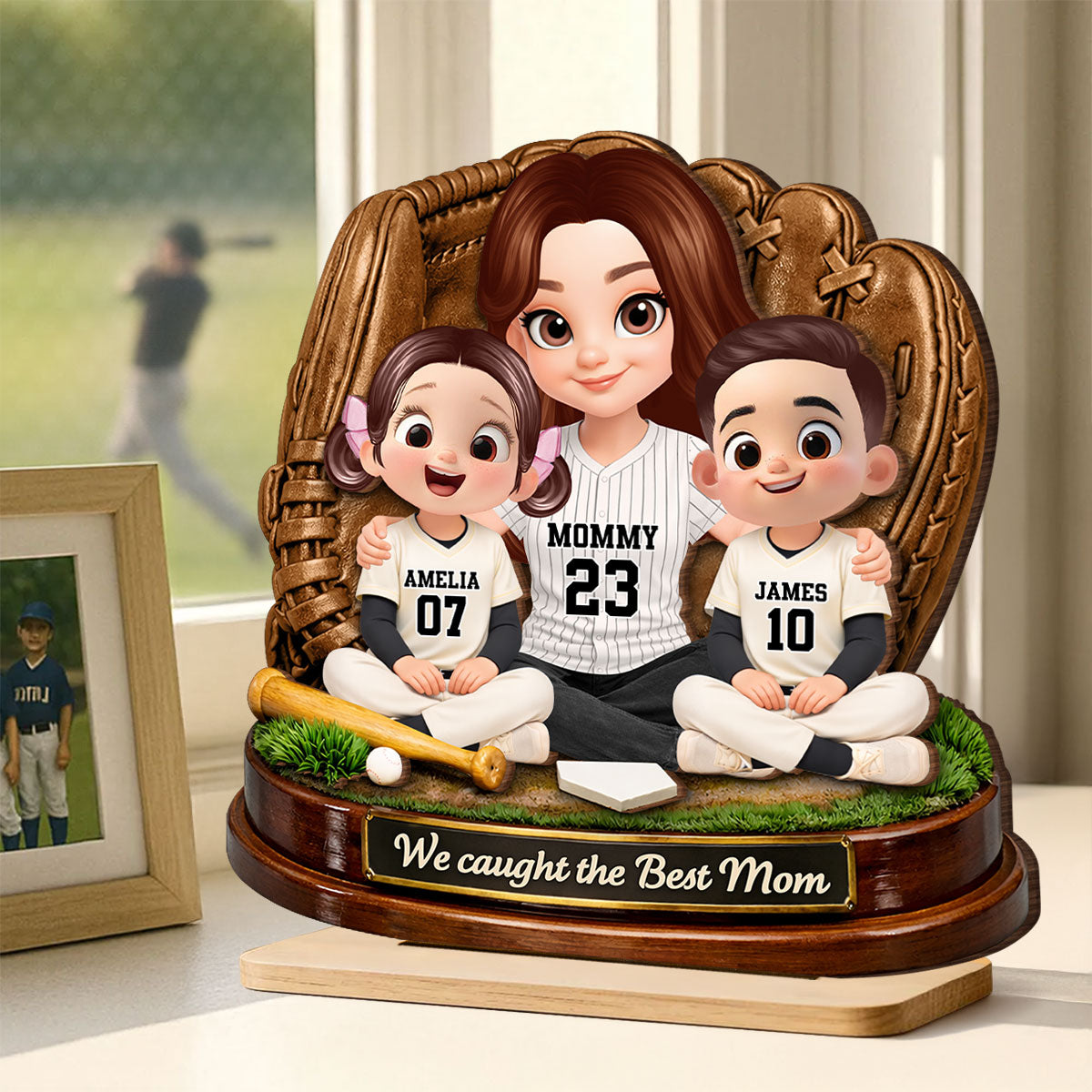 We Caught the Best Mom Baseball Softball - Personalized 2-Layered Wooden Plaque - Heartfelt Gift for Mom, Wife