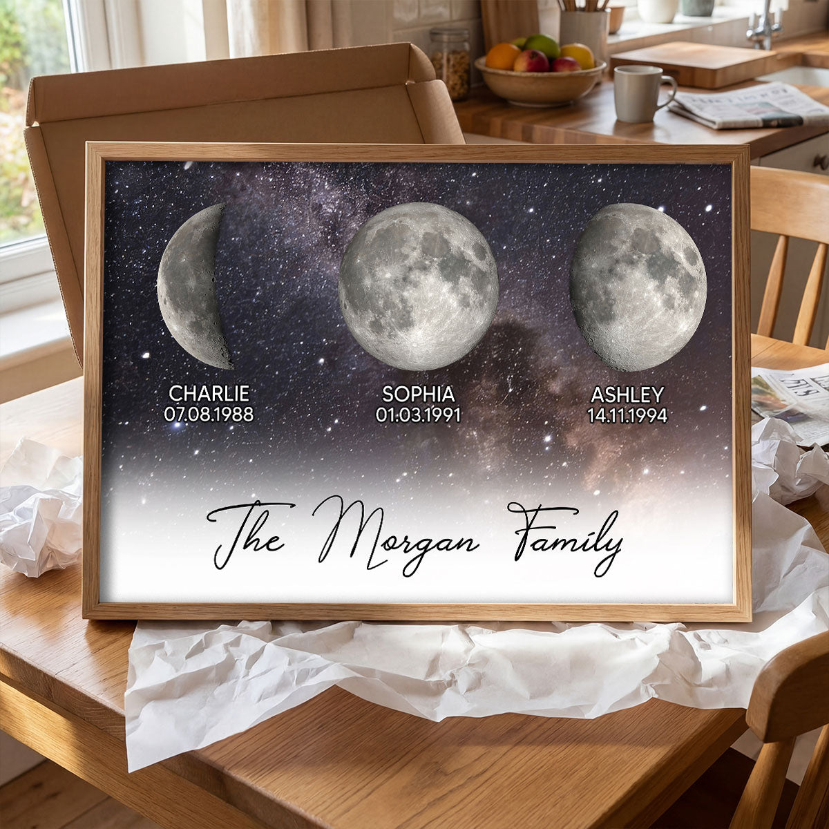 Starry Night Family Love Custom Birth Moon Phase - Personalized Poster - Gift For Mom, Dad