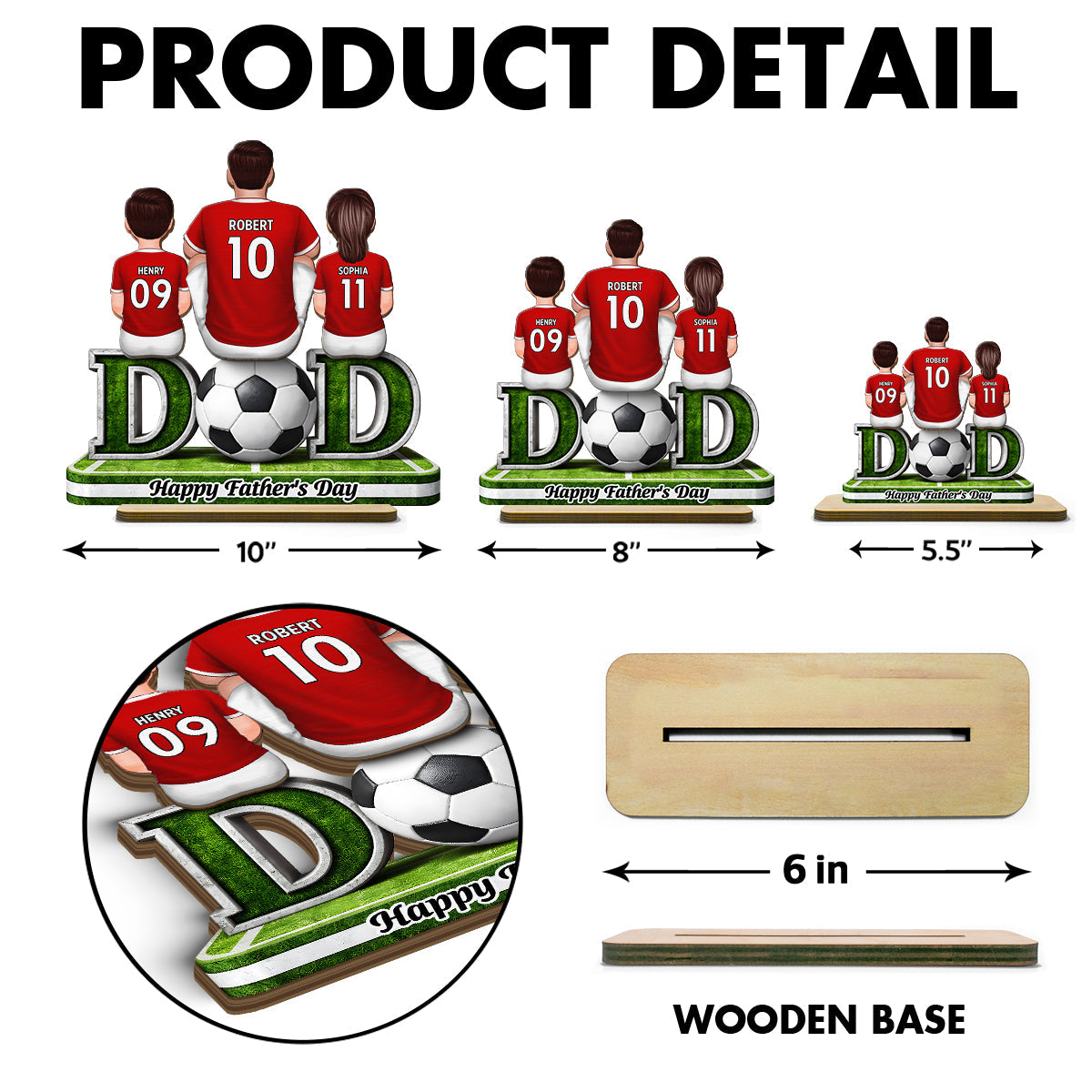 Soccer Dad And Kids Sitting Together - Personalized 2-Layered Wooden Plaque - Heartfelt Gift For Soccer Dad, Gift For Husband