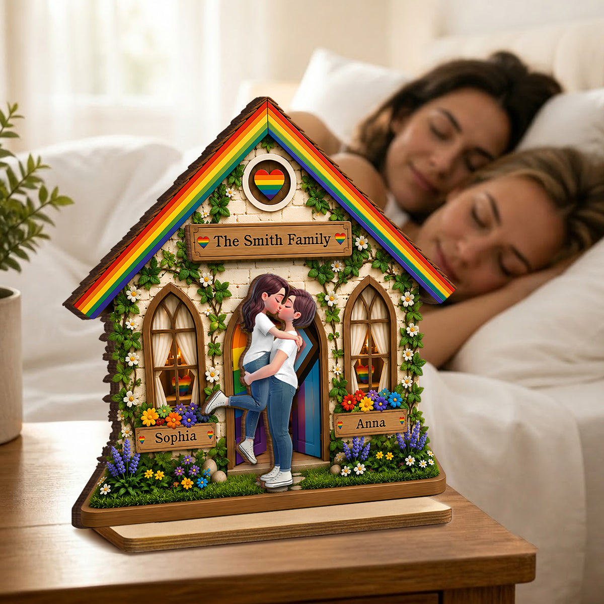 LGBT+ Family House Couple - Personalized 2-Layered Wooden Plaque - Gift For Couple, Happy Pride Month